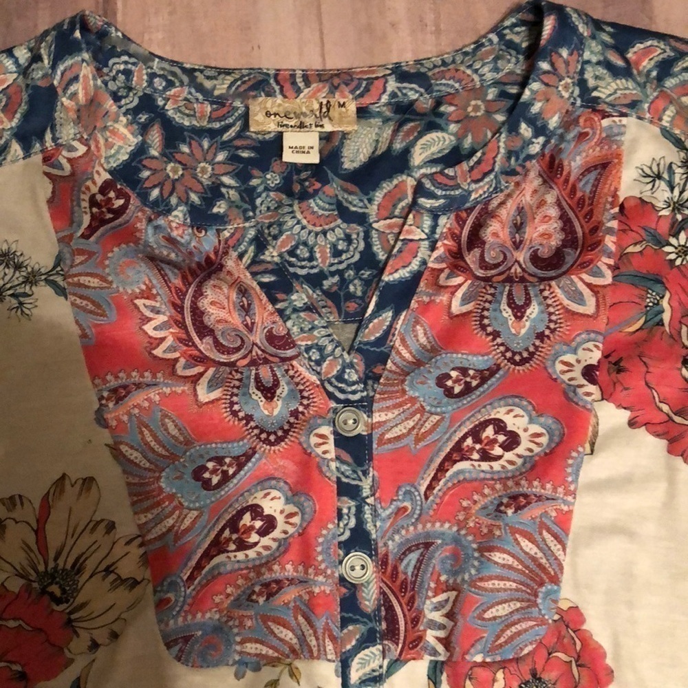 One World multi colored/patterned tunic with yoke, med - Picture 12 of 12